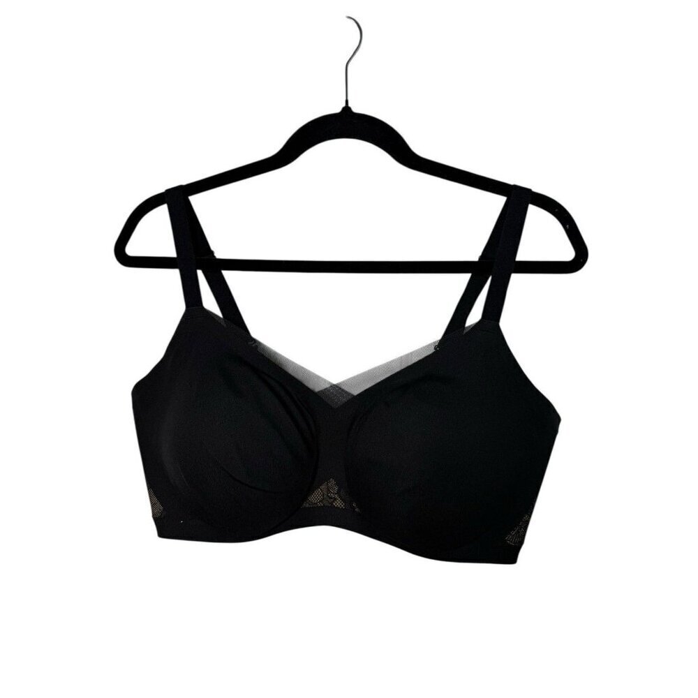 Honeylove CrossOver Contour Wireless Bra 1X 40 C/D Black Mesh Smoothing Comfort